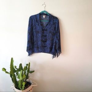 VINTAGE Blue Paisley Sheer Blouse